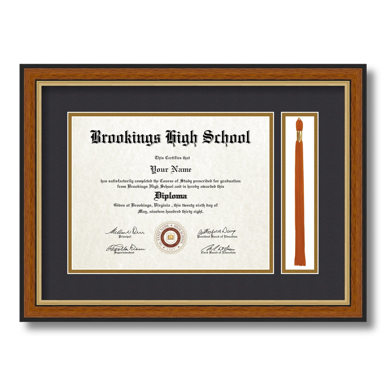 ArtToFrames 8.5x11 inch Diploma Frame with Tassel Opening - Framed with Black and Gold Mats, Comes with Regular Glass and Sawtooth Hanger for Wall Hanging (DT-8.5x11)